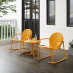 Griffith 3Pc Outdoor Metal Rocking Chair Set Tangerine Gloss