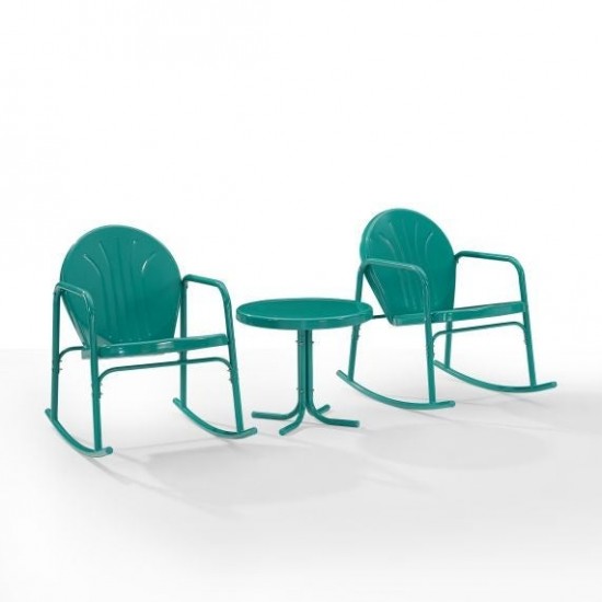 Griffith 3Pc Outdoor Metal Rocking Chair Set Turquoise Gloss