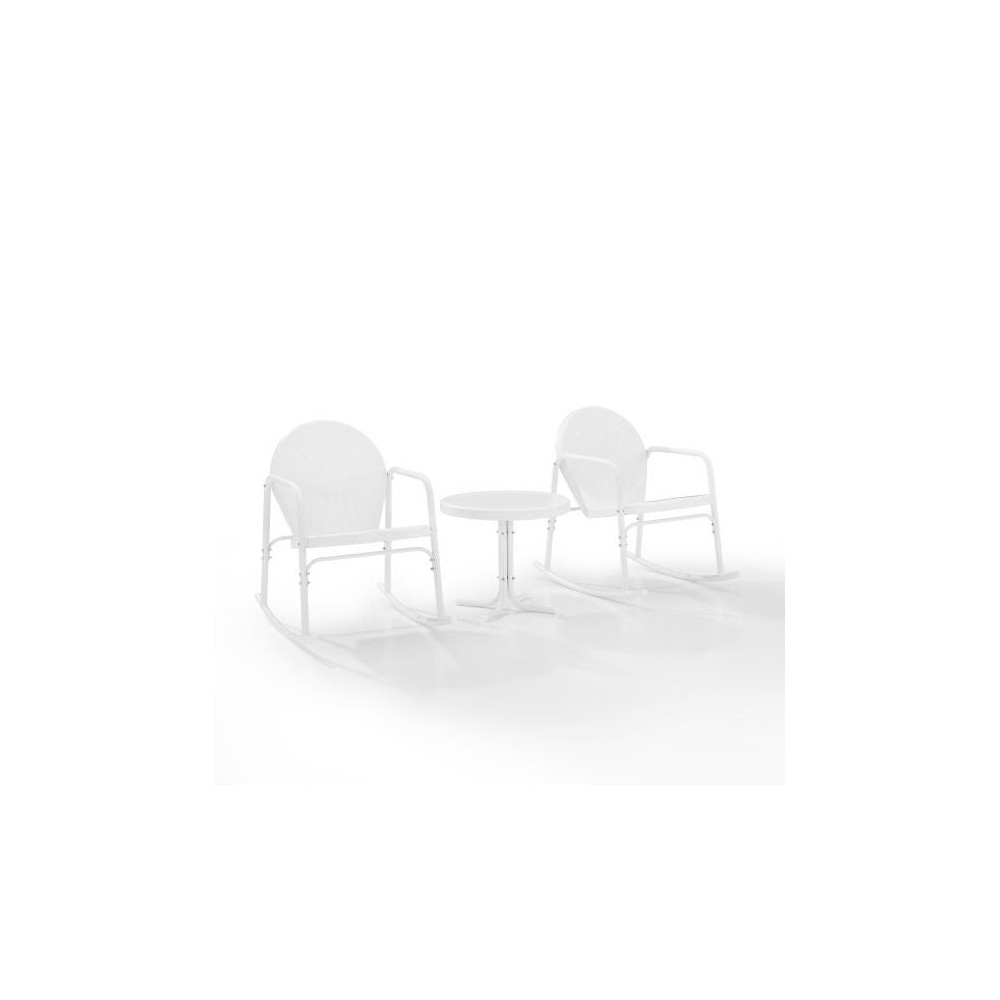 Griffith 3Pc Outdoor Metal Rocking Chair Set White Gloss