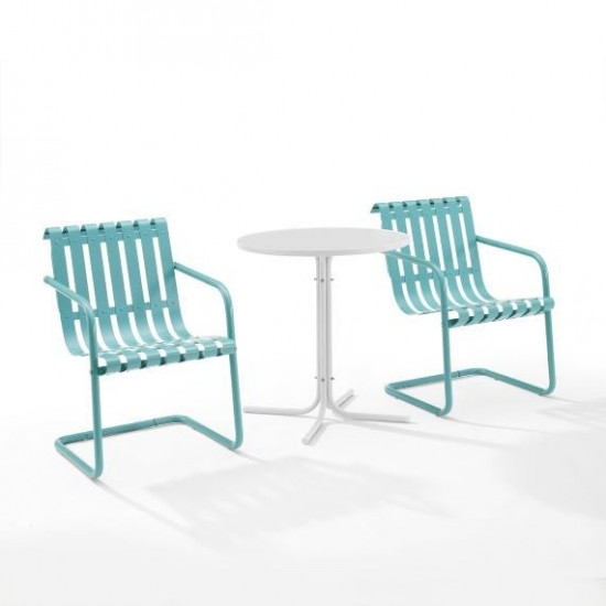 Gracie 3Pc Outdoor Metal Bistro Set Pastel Blue Satin