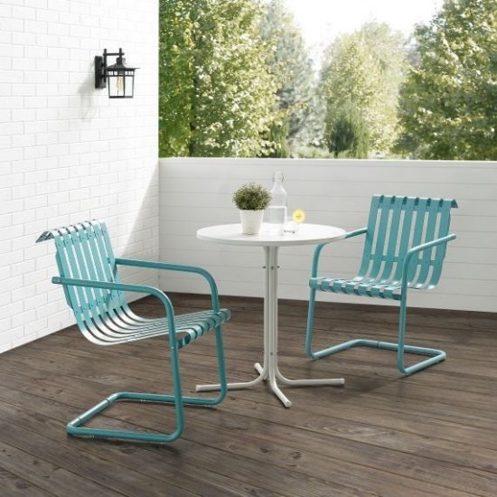 Gracie 3Pc Outdoor Metal Bistro Set Pastel Blue Satin