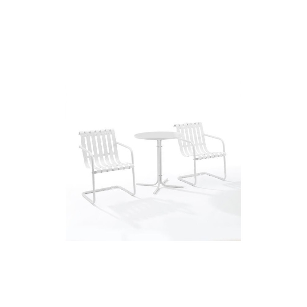 Gracie 3Pc Outdoor Metal Bistro Set White Satin - Bistro Table & 2 Armchairs