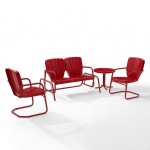 Ridgeland 4Pc Outdoor Metal Conversation Set Bright Red Gloss