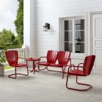 Ridgeland 4Pc Outdoor Metal Conversation Set Bright Red Gloss