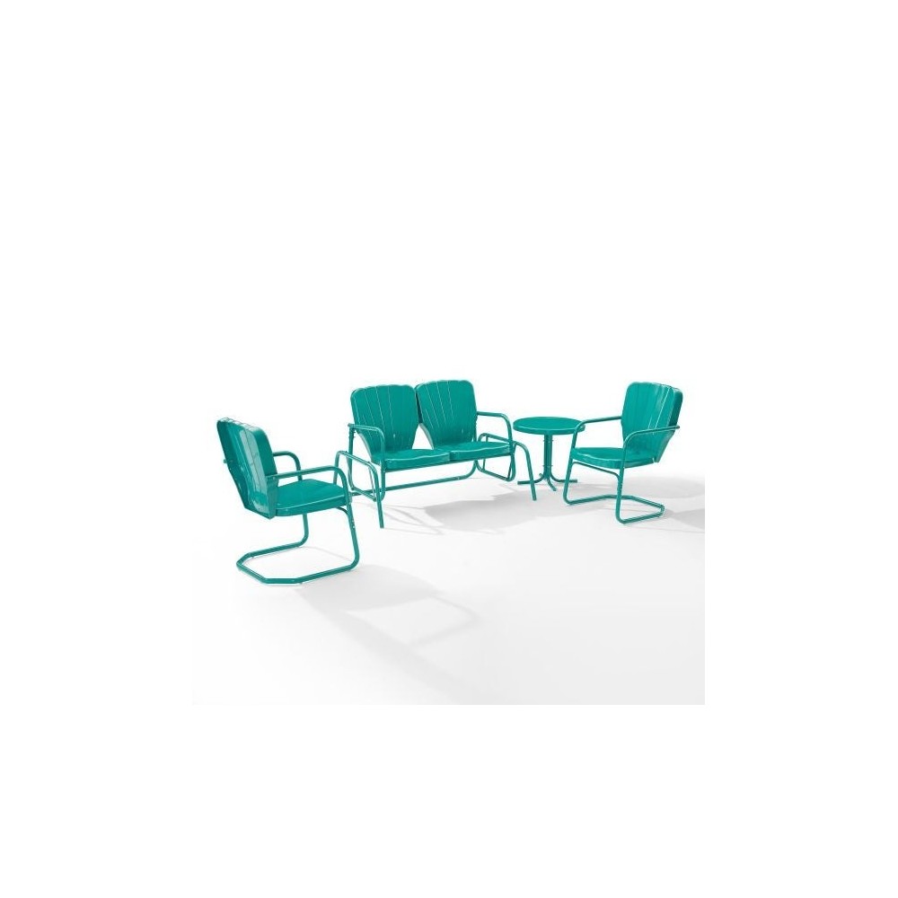 Ridgeland 4Pc Outdoor Metal Conversation Set Turquoise Gloss