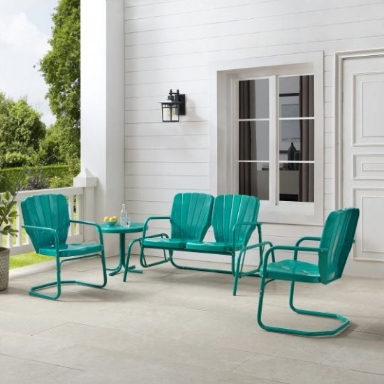 Ridgeland 4Pc Outdoor Metal Conversation Set Turquoise Gloss