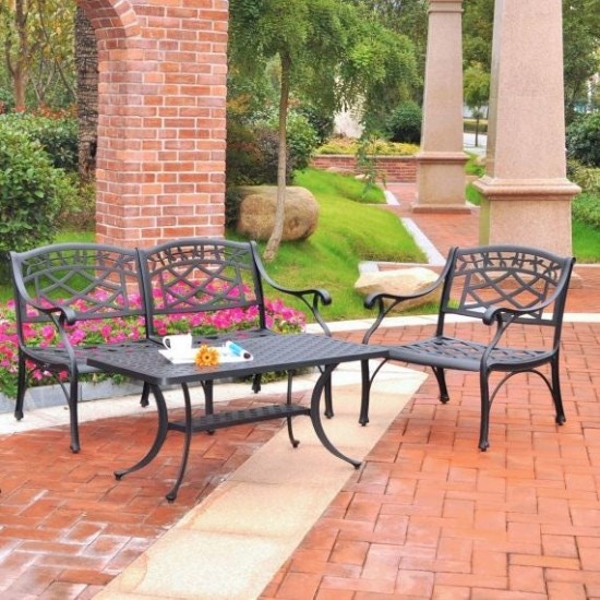 Sedona 3Pc Outdoor Conversation Set Black - Loveseat, Club Chair, Coffee Table