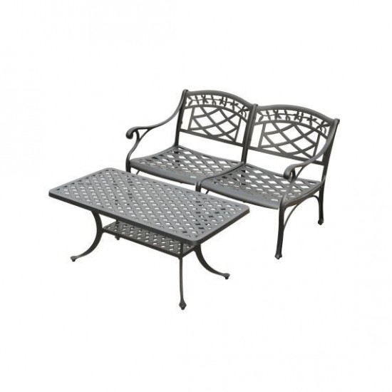 Sedona 2Pc Outdoor Conversation Set Black - Loveseat & Coffee Table