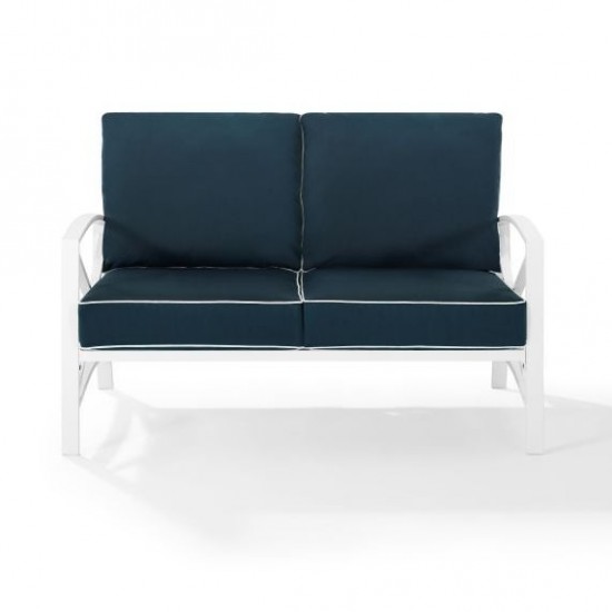 Kaplan Outdoor Metal Loveseat Navy/White