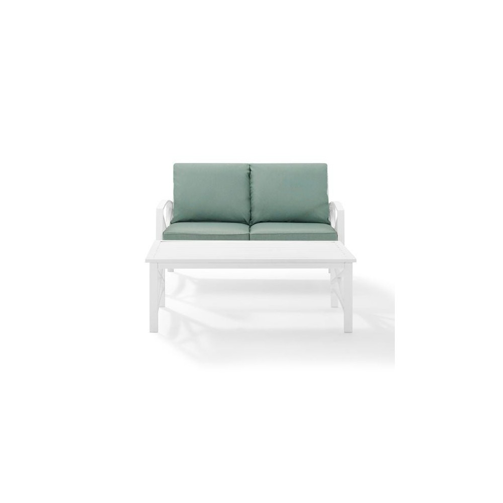 Kaplan 2Pc Outdoor Metal Conversation Set Mist/White - Loveseat & Coffee Table