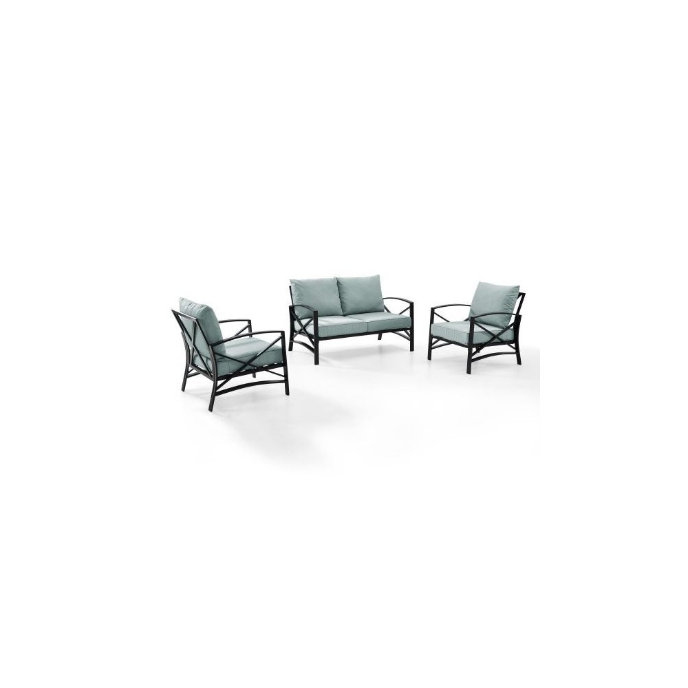 Kaplan 3Pc Outdoor Metal Conversation Set (Loveseat & 2 Chairs)