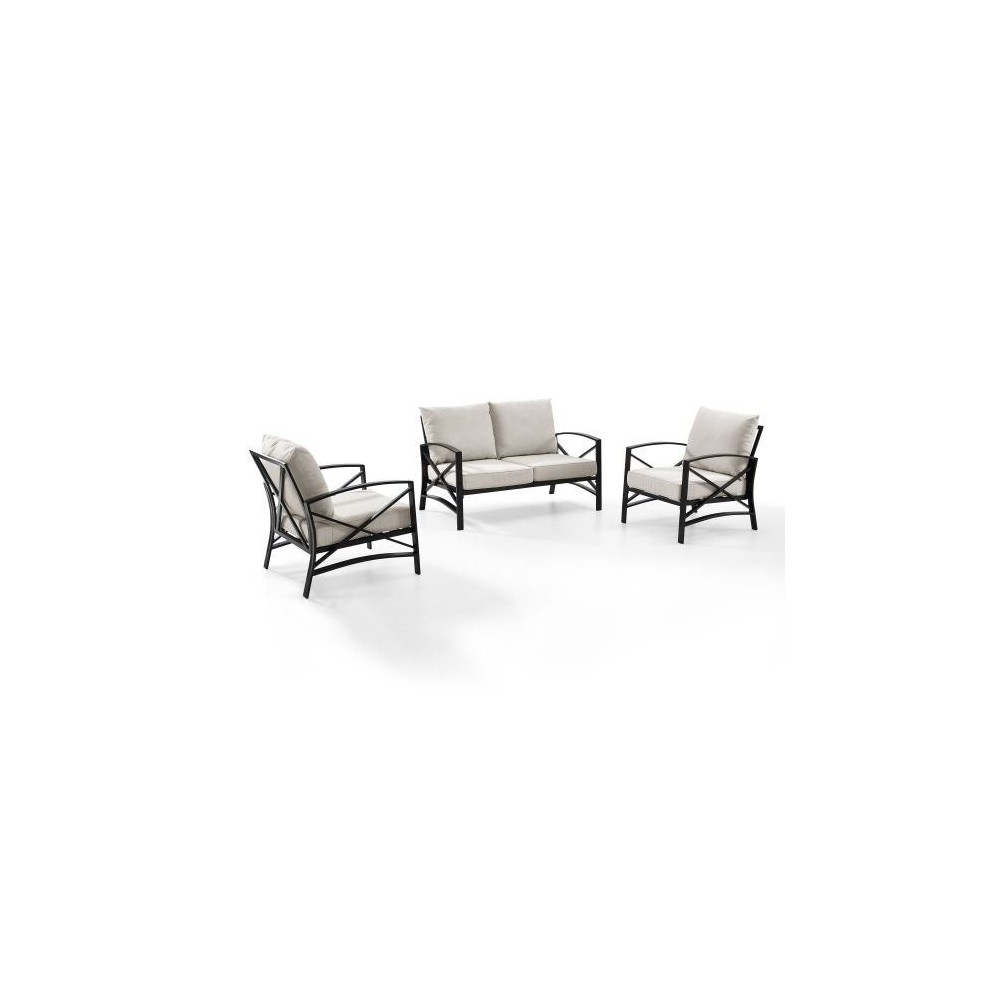 Kaplan 3Pc Outdoor Metal Conversation Set- Loveseat, 2 Chairs