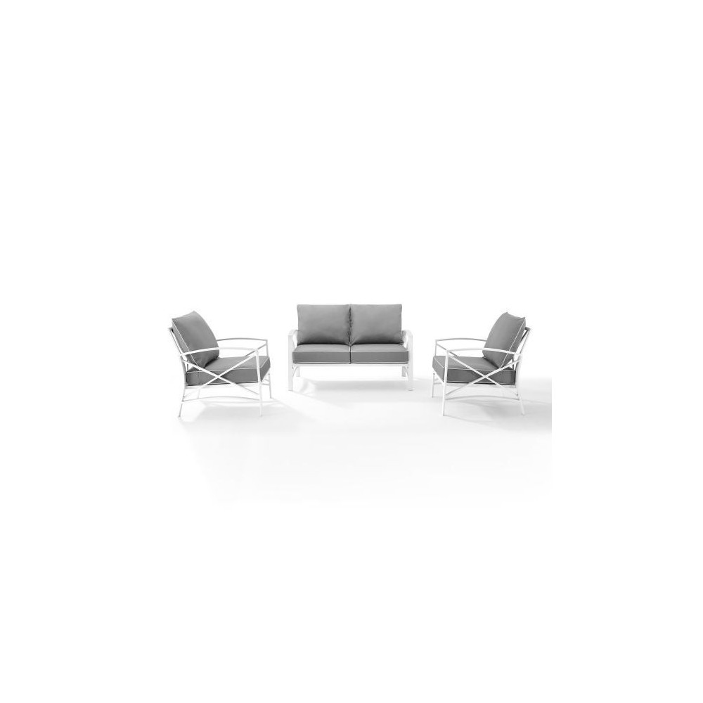 Kaplan 3Pc Outdoor Metal Conversation Set Gray/White - Loveseat & 2 Chairs