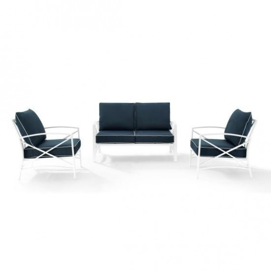 Kaplan 3Pc Outdoor Metal Conversation Set Navy/White - Loveseat & 2 Chairs