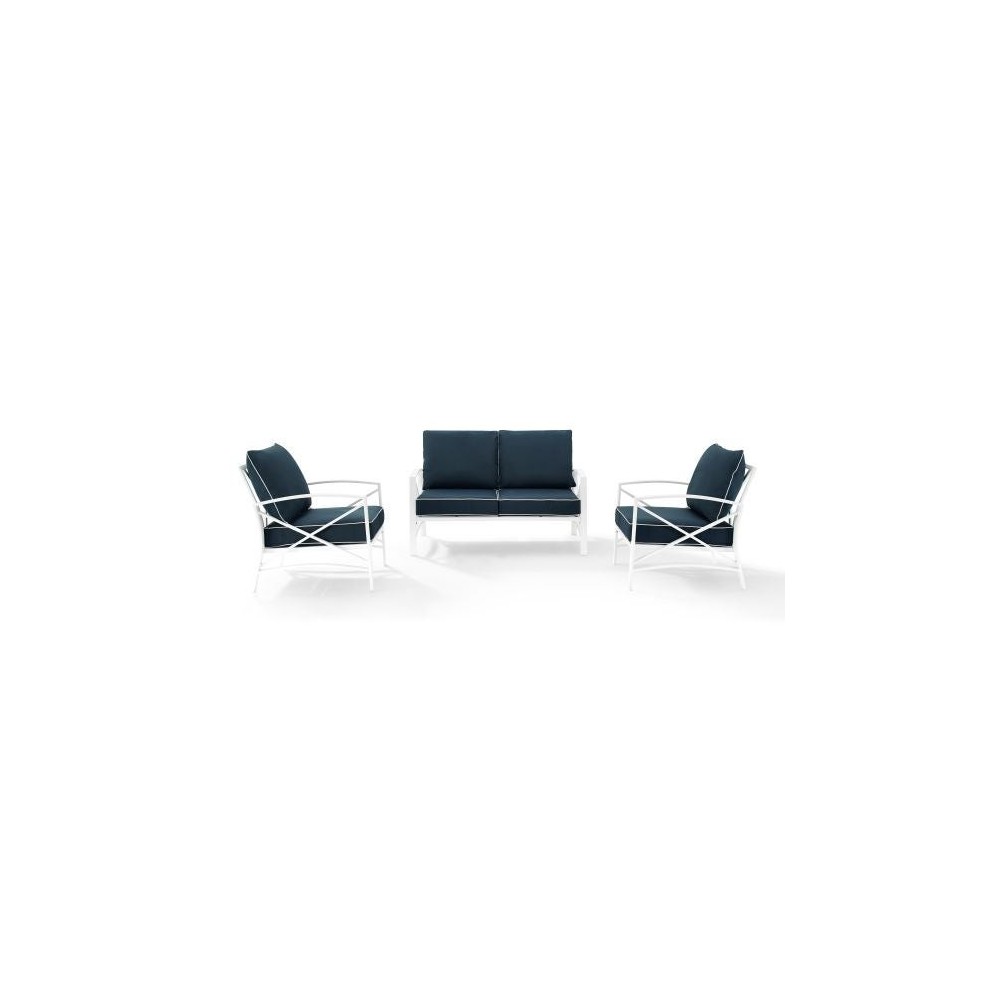 Kaplan 3Pc Outdoor Metal Conversation Set Navy/White - Loveseat & 2 Chairs Kaplan 3Pc Outdoor Metal Conversation Set Navy/White - Loveseat & 2 Chairs
