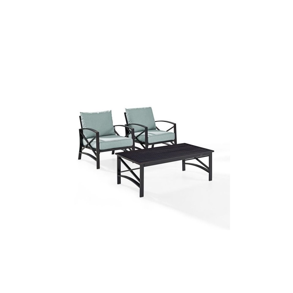 Kaplan 3Pc Outdoor Metal Armchair Set (Coffee Table & 2 Chairs)