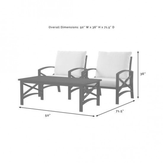 Kaplan 3Pc Outdoor Metal Armchair Set (Coffee Table & 2 Chairs)