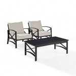 Kaplan 3Pc Outdoor Metal Armchair Set- Coffee Table & 2 Chairs