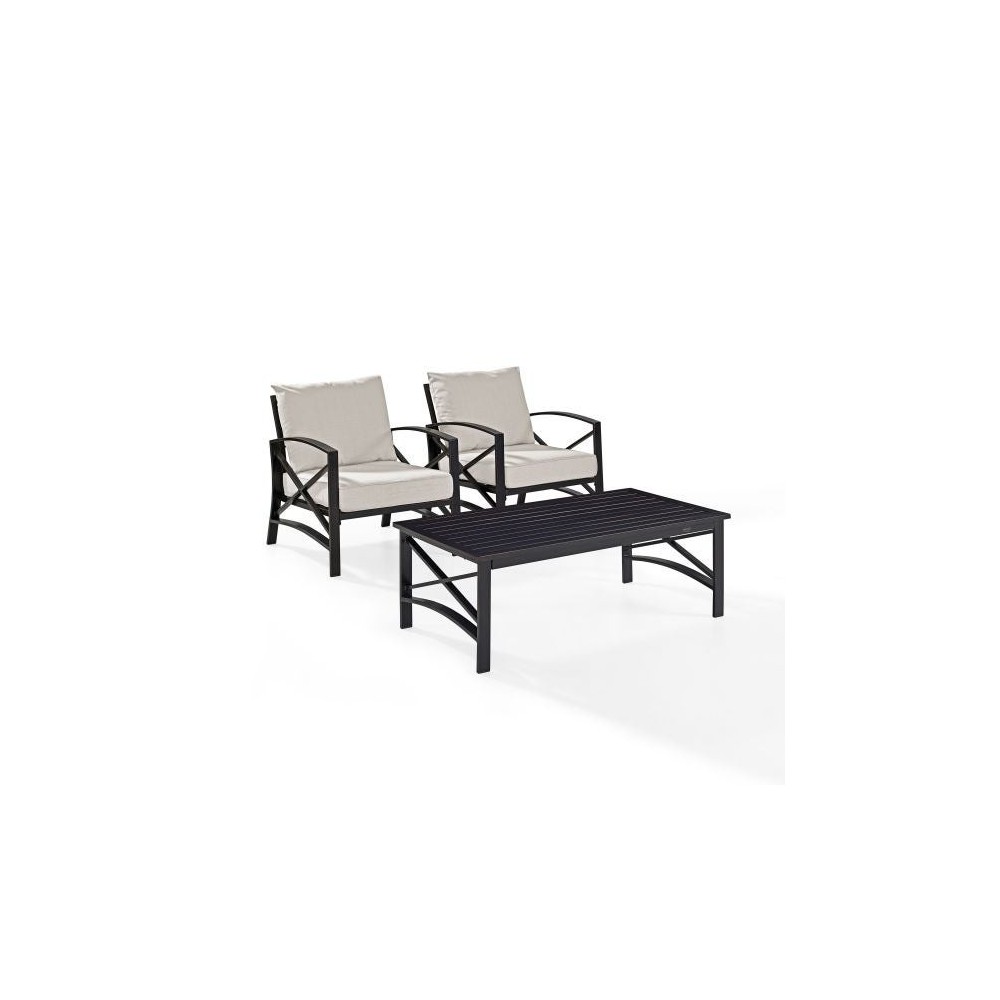 Kaplan 3Pc Outdoor Metal Armchair Set- Coffee Table & 2 Chairs