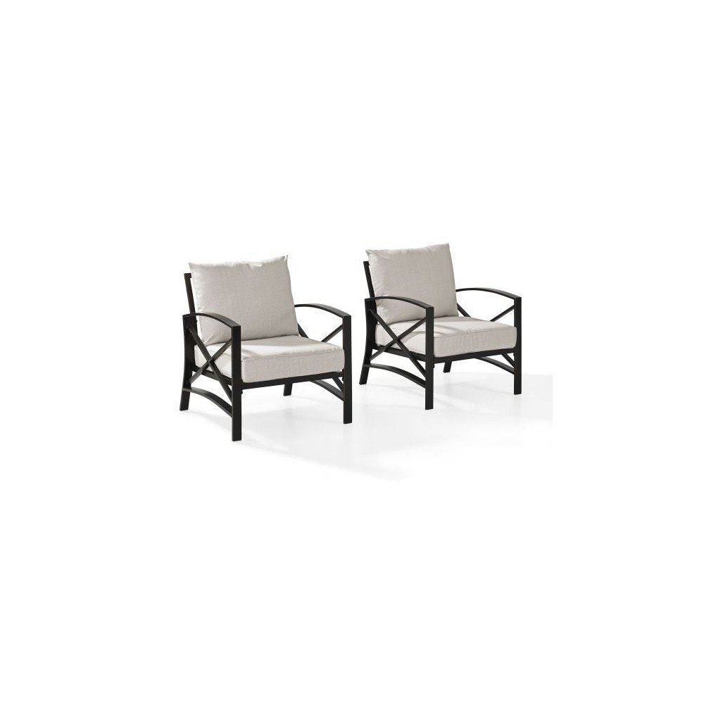 Kaplan 2Pc Outdoor Metal Armchair Set Oatmeal/Oil Rubbed Bronze - 2 Chairs