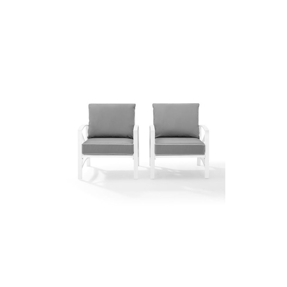 Kaplan 2Pc Outdoor Metal Armchair Set Gray/White - 2 Chairs