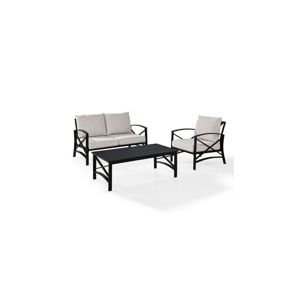 Kaplan 3Pc Outdoor Metal Conversation Set- Loveseat, Chair, Coffee Table