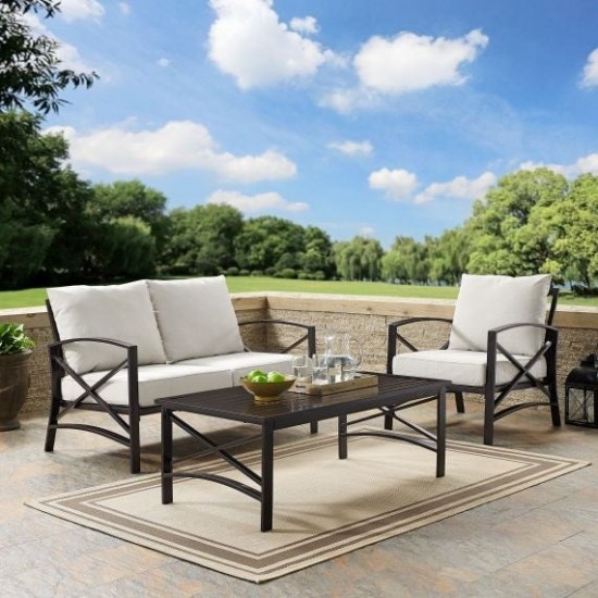 Kaplan 3Pc Outdoor Metal Conversation Set- Loveseat, Chair, Coffee Table