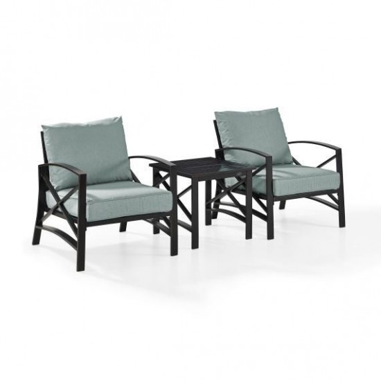 Kaplan 3Pc Outdoor Metal Armchair Set (Side Table, 2 Chairs)