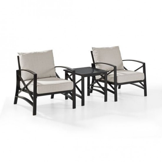 Kaplan 3Pc Outdoor Metal Armchair Set- Side Table, 2 Chairs