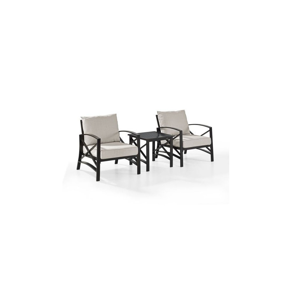 Kaplan 3Pc Outdoor Metal Armchair Set- Side Table, 2 Chairs