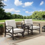 Kaplan 3Pc Outdoor Metal Armchair Set- Side Table, 2 Chairs