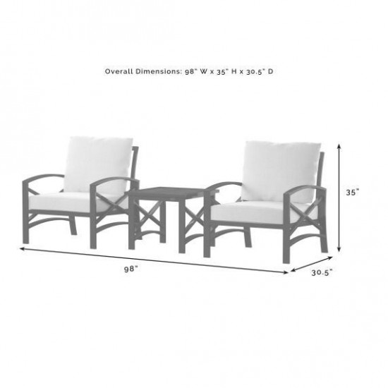 Kaplan 3Pc Outdoor Metal Armchair Set- Side Table, 2 Chairs