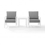 Kaplan 3Pc Outdoor Metal Armchair Set Gray/White - Side Table & 2 Chairs