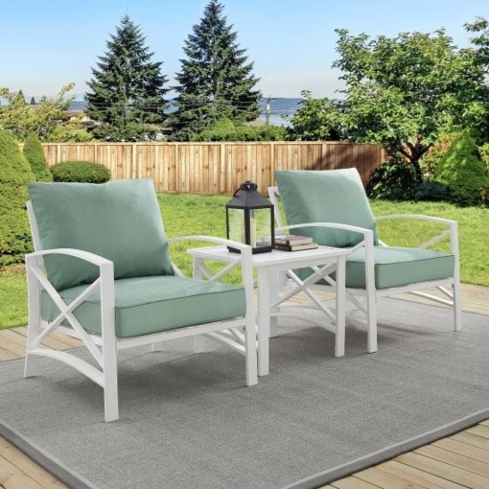 Kaplan 3Pc Outdoor Metal Armchair Set Mist/White - Side Table & 2 Chairs