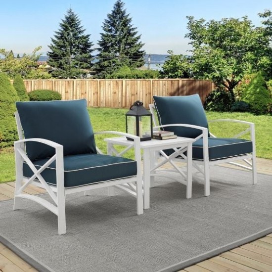 Kaplan 3Pc Outdoor Metal Armchair Set Navy/White - Side Table & 2 Chairs