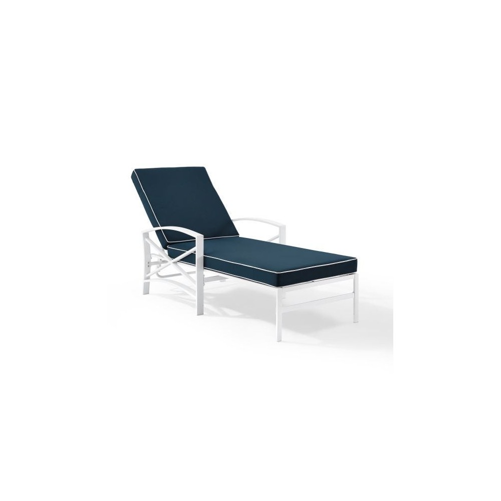 Kaplan Outdoor Metal Chaise Lounge Navy/White