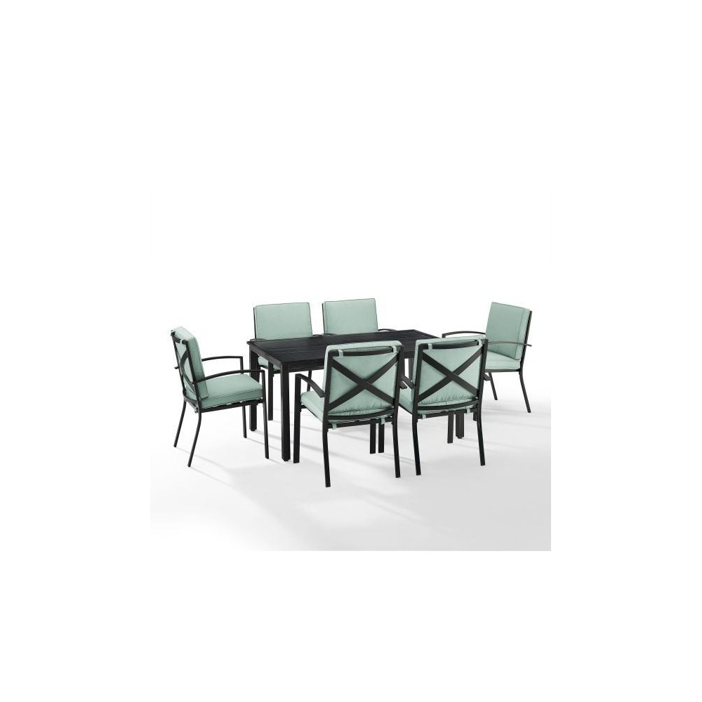 Kaplan 7Pc Outdoor Metal Dining Set Mist/Oil Rubbed Bronze - Table & 6 Chairs