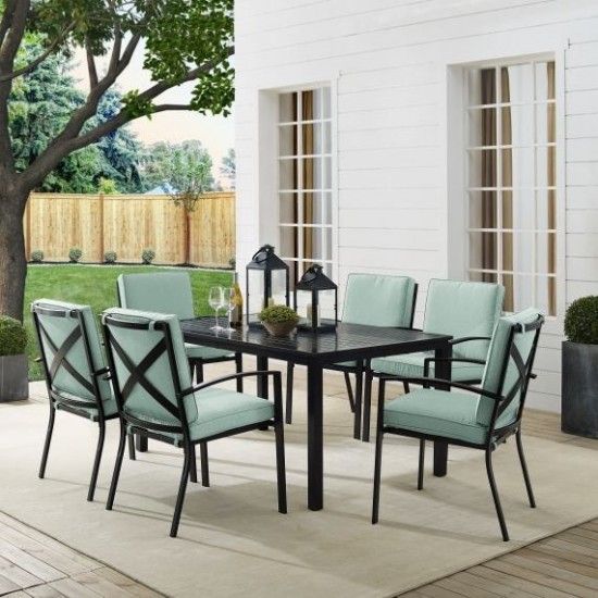 Kaplan 7Pc Outdoor Metal Dining Set Mist/Oil Rubbed Bronze - Table & 6 Chairs