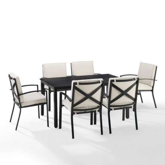 Kaplan 7Pc Outdoor Metal Dining Set Oatmeal/Oil Rubbed Bronze - Table & 6 Chairs