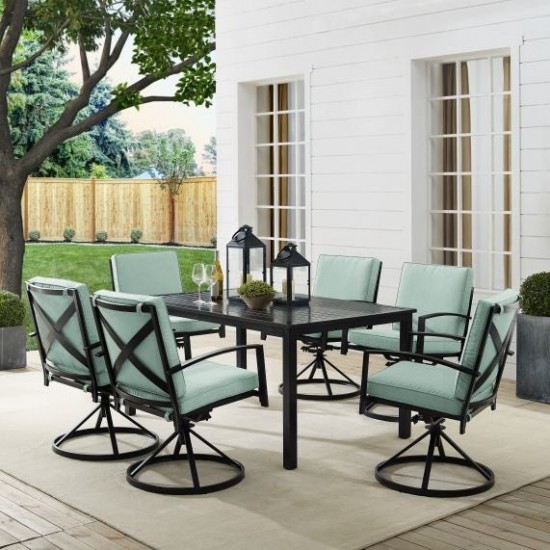 Kaplan 7Pc Outdoor Metal Dining Set (Table & 6 Swivel Chairs)