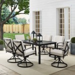 Kaplan 7Pc Outdoor Metal Dining Set- Table & 6 Swivel Chairs