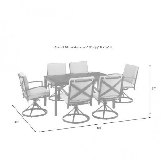 Kaplan 7Pc Outdoor Metal Dining Set- Table & 6 Swivel Chairs