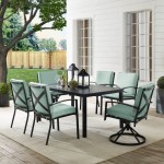 Kaplan 7Pc Outdoor Metal Dining Set- Table, 2 Swivel Chairs & 4 Regular Chairs