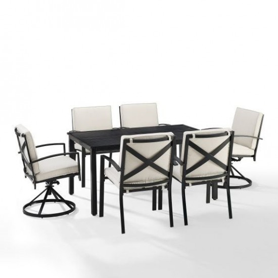 Kaplan 7Pc Outdoor Metal Dining Set- Table, 2 Swivel Chairs, 4 Regular Chairs