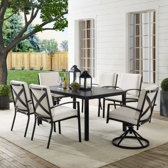 Kaplan 7Pc Outdoor Metal Dining Set- Table, 2 Swivel Chairs, 4 Regular Chairs