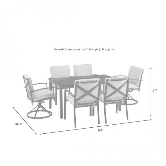 Kaplan 7Pc Outdoor Metal Dining Set- Table, 2 Swivel Chairs, 4 Regular Chairs