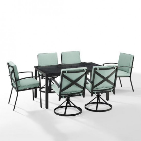 Kaplan 7Pc Outdoor Metal Dining Set- Table, 4 Swivel Chairs & 2 Regular Chairs