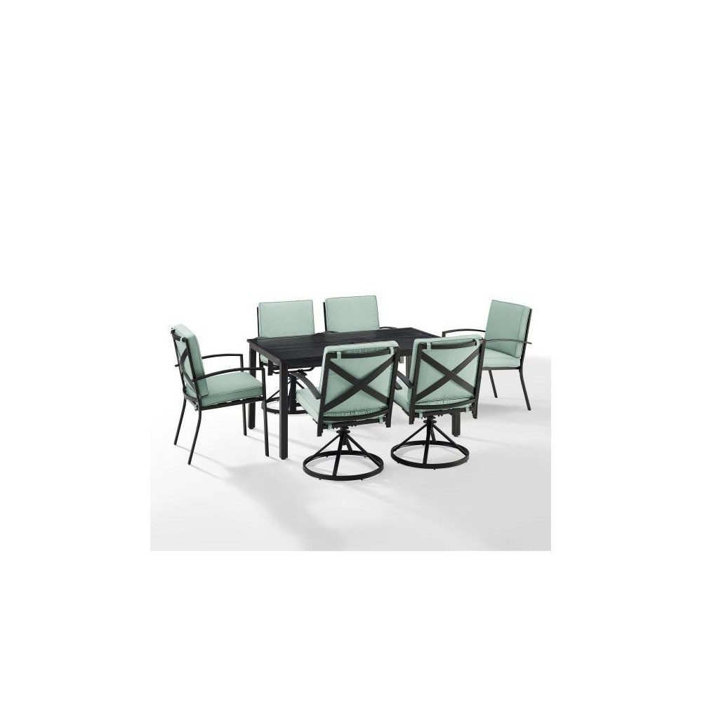 Kaplan 7Pc Outdoor Metal Dining Set- Table, 4 Swivel Chairs & 2 Regular Chairs