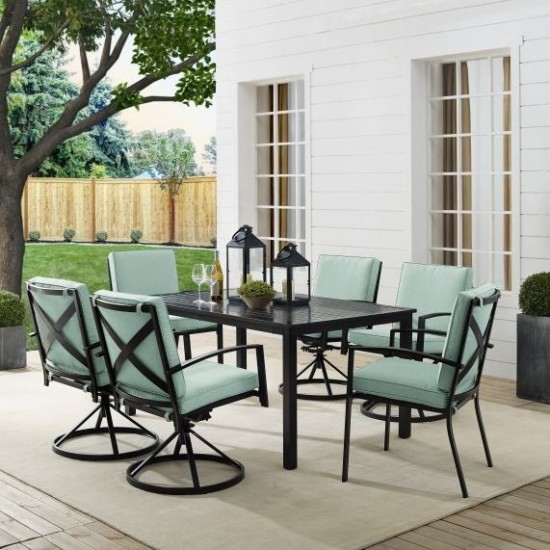 Kaplan 7Pc Outdoor Metal Dining Set- Table, 4 Swivel Chairs & 2 Regular Chairs