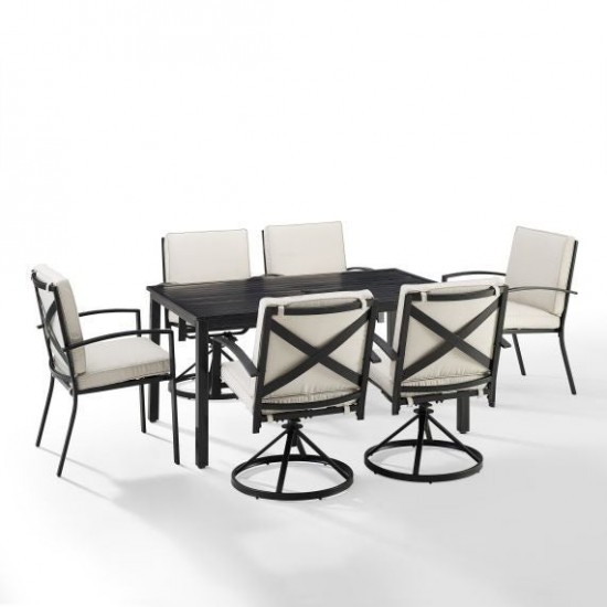 Kaplan 7Pc Outdoor Metal Dining Set- Table, 4 Swivel Chairs, 2 Regular Chairs